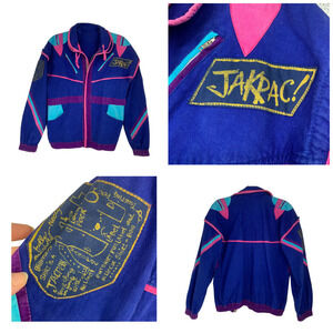 Vintage 1980's Jakpac ! Colorblock Neon Packable Cotton Jacket Windbreaker Sz S